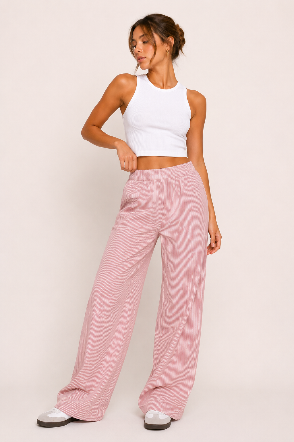 Pantalón mujer rayas corte amplio cintura elástica ligero cómodo - Naire