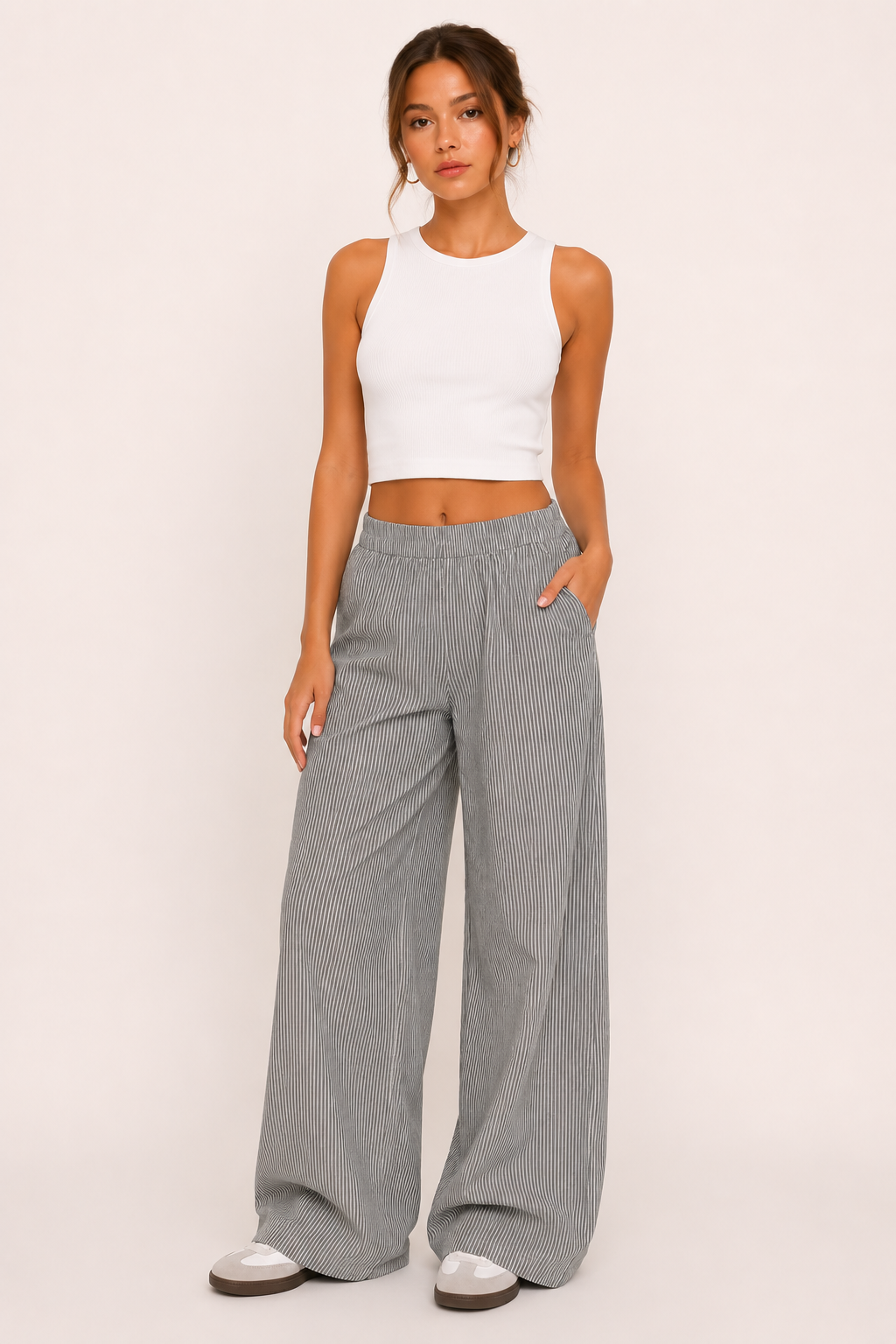 Pantalón mujer rayas corte amplio cintura elástica ligero cómodo - Naire