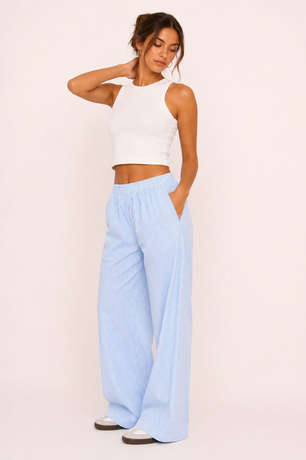 Pantalón mujer rayas corte amplio cintura elástica ligero cómodo - Naire