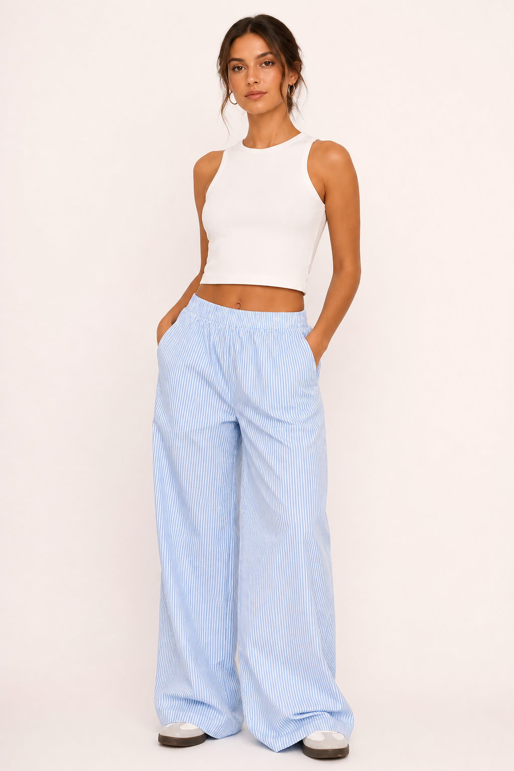 Pantalón mujer rayas corte amplio cintura elástica ligero cómodo - Naire