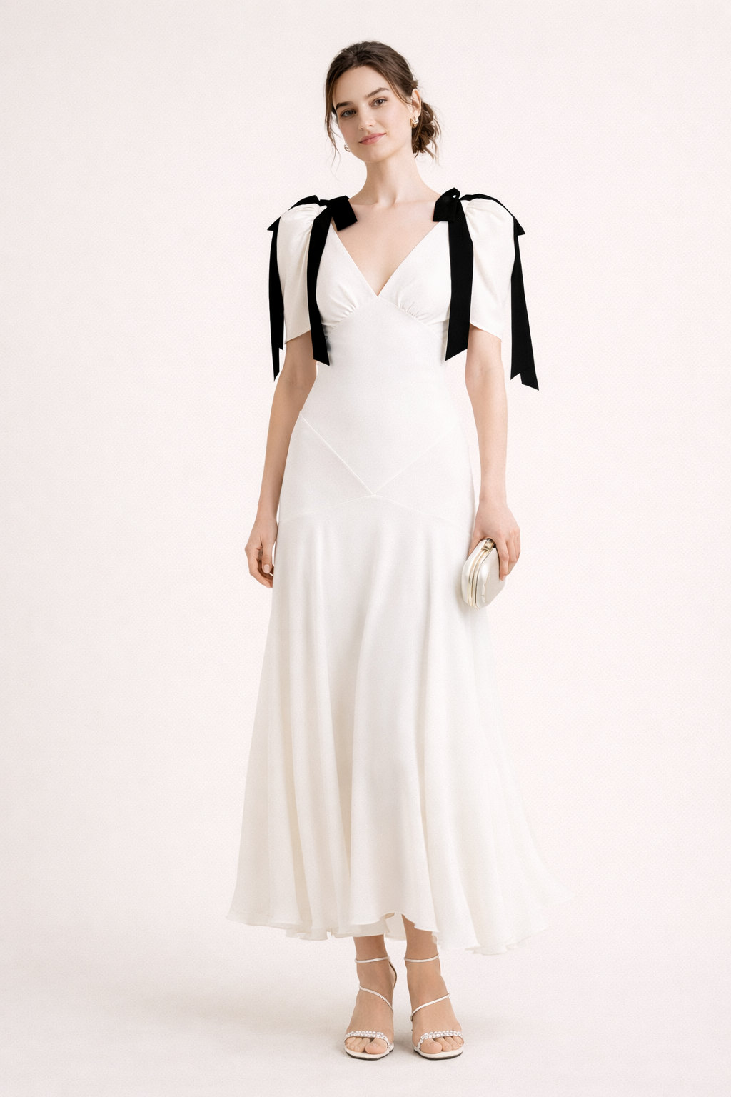 Vestido midi para mujer con escote en V y lazos decorativos - Jena