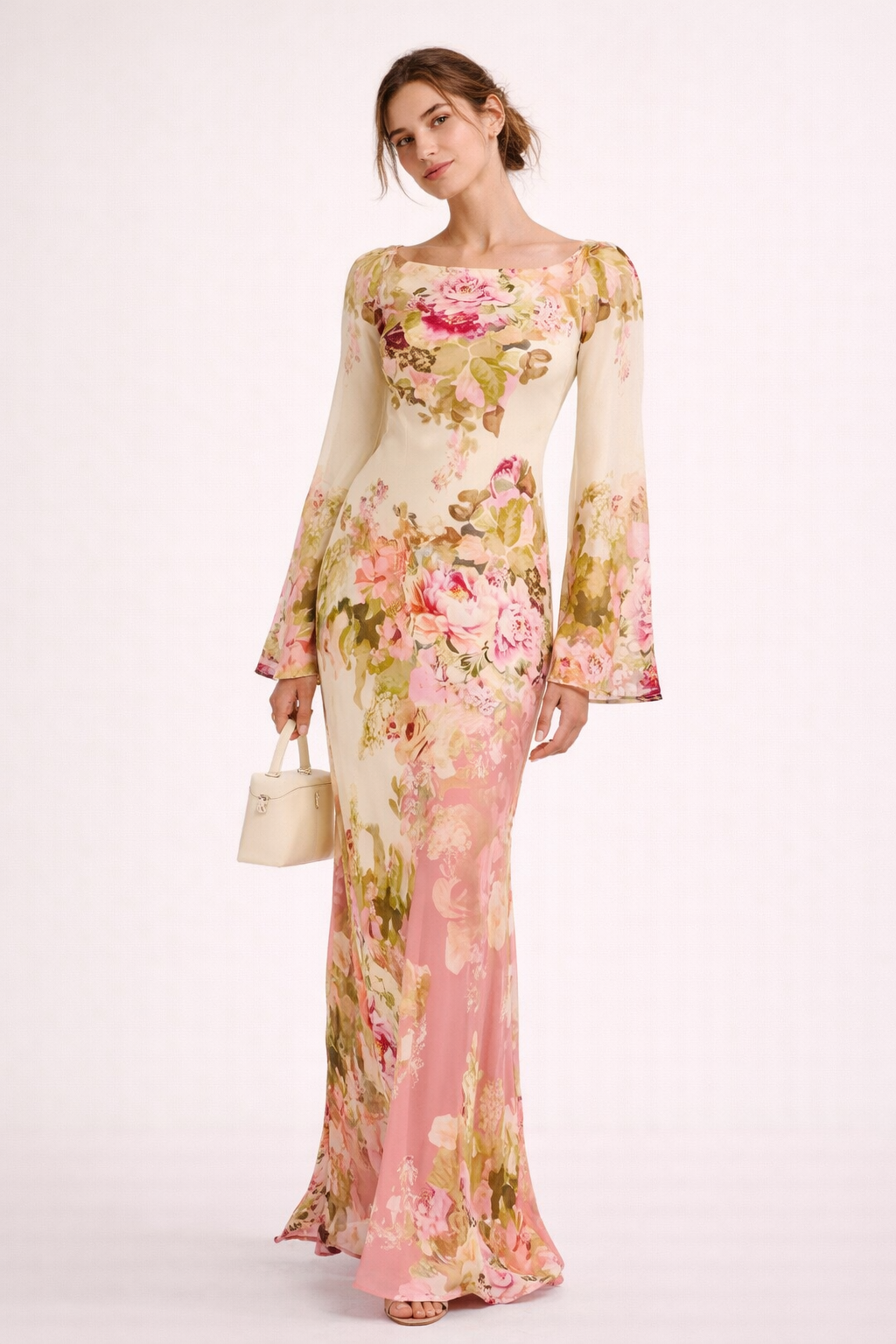 Maxi vestido para mujer con estampado floral y mangas acampanadas - Helga