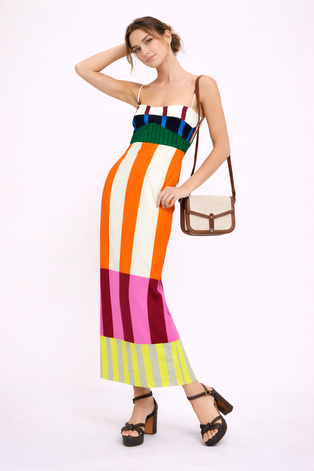 Maxi vestido para mujer con tirantes finos y estampado multicolor - Keily