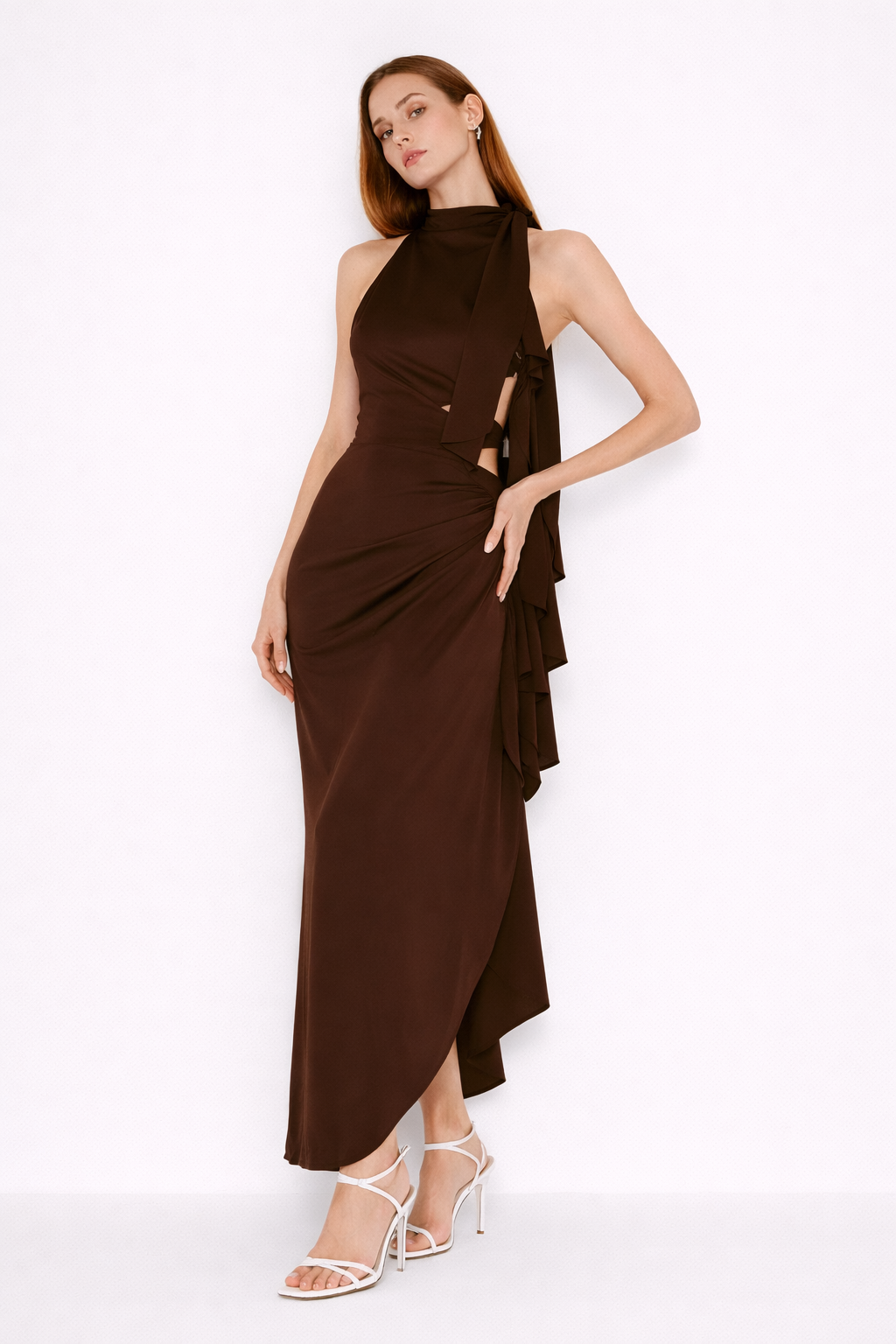 Maxi vestido para mujer ajustado con escote halter y abertura lateral - Giulia