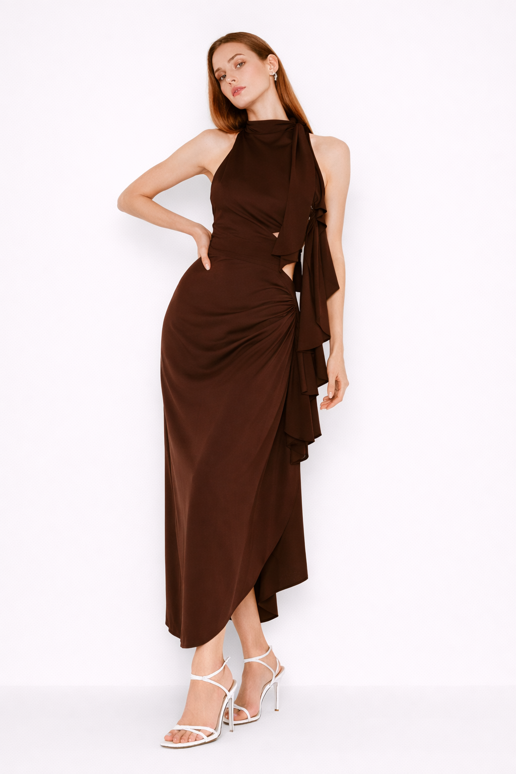 Maxi vestido para mujer ajustado con escote halter y abertura lateral - Giulia