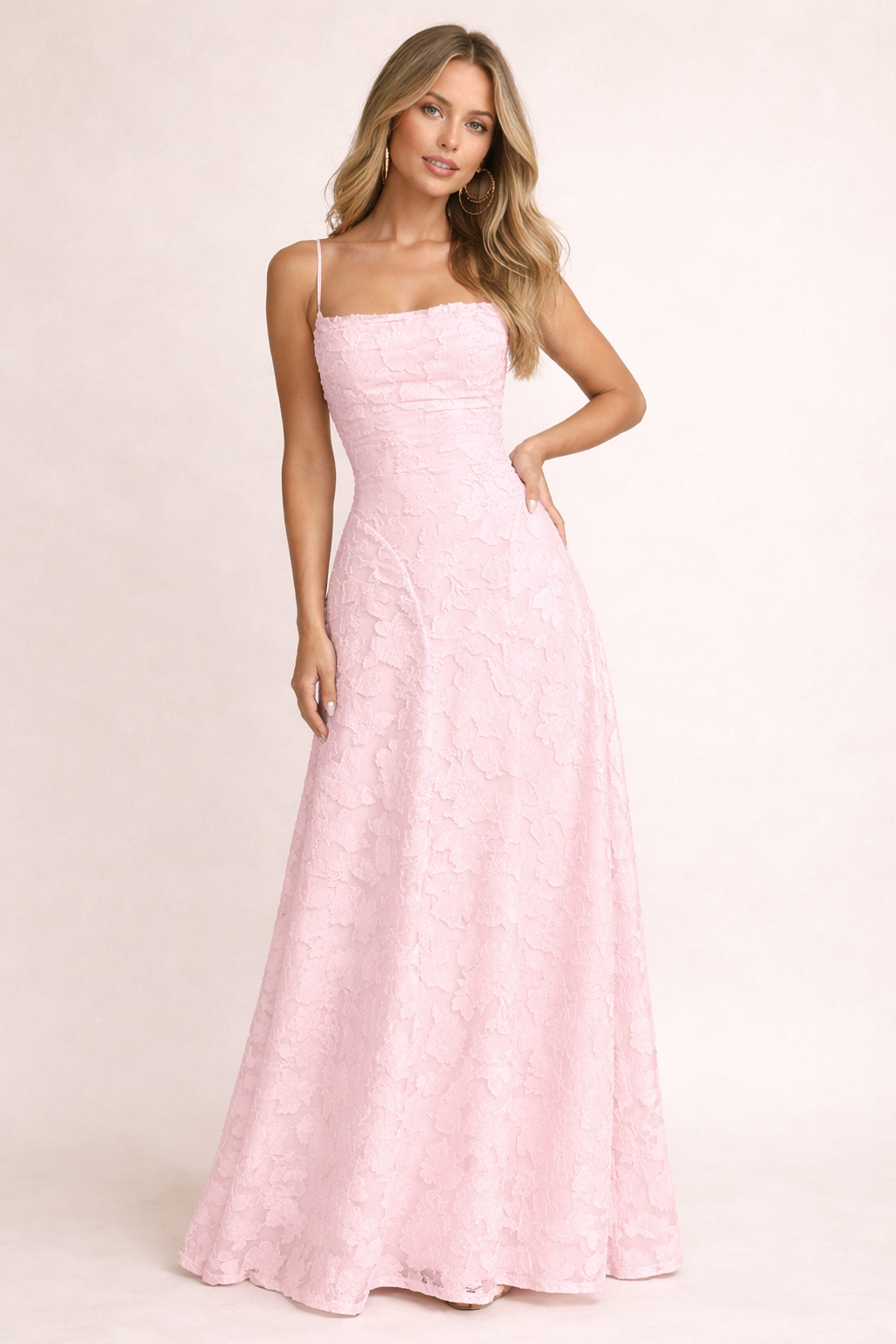 Vestido largo de tejido con textura floral fina - Isabela