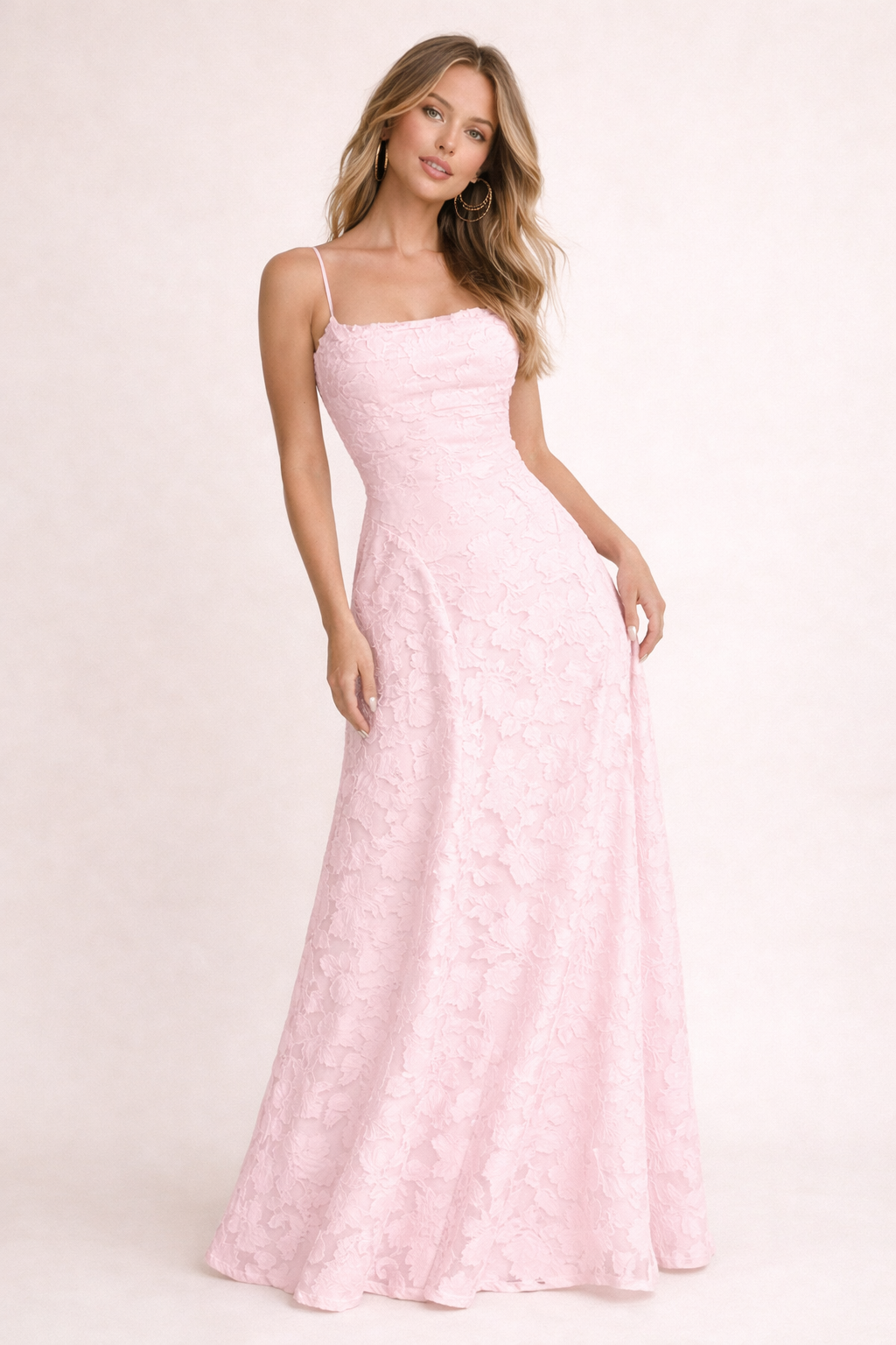 Vestido largo de tejido con textura floral fina - Isabela