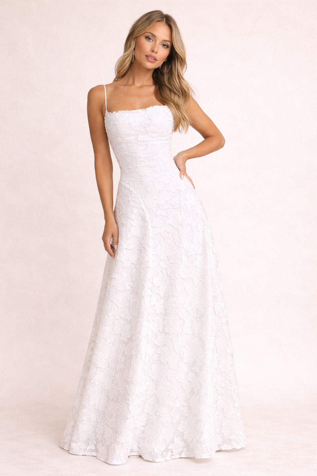 Vestido largo de tejido con textura floral fina - Isabela