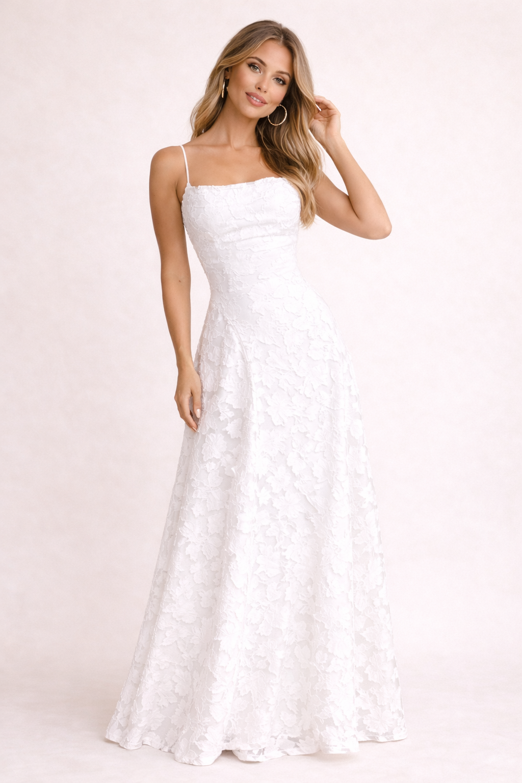 Vestido largo de tejido con textura floral fina - Isabela