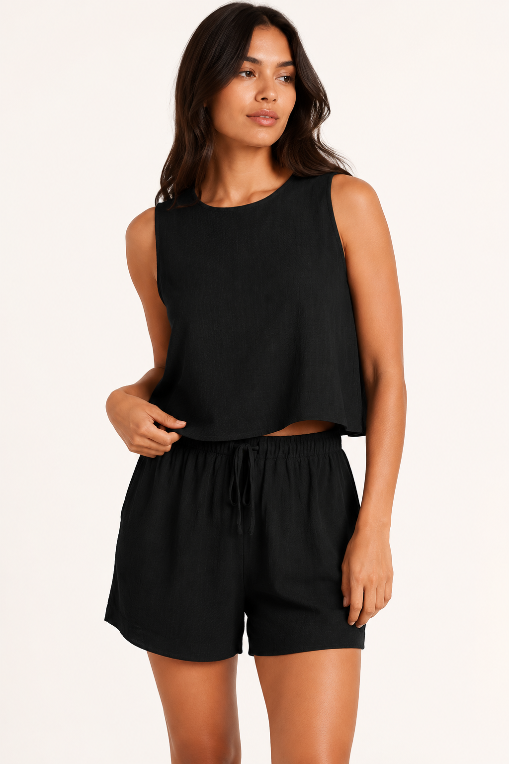 Conjunto mujer top sin mangas short cintura elástica cordón verano - Anika