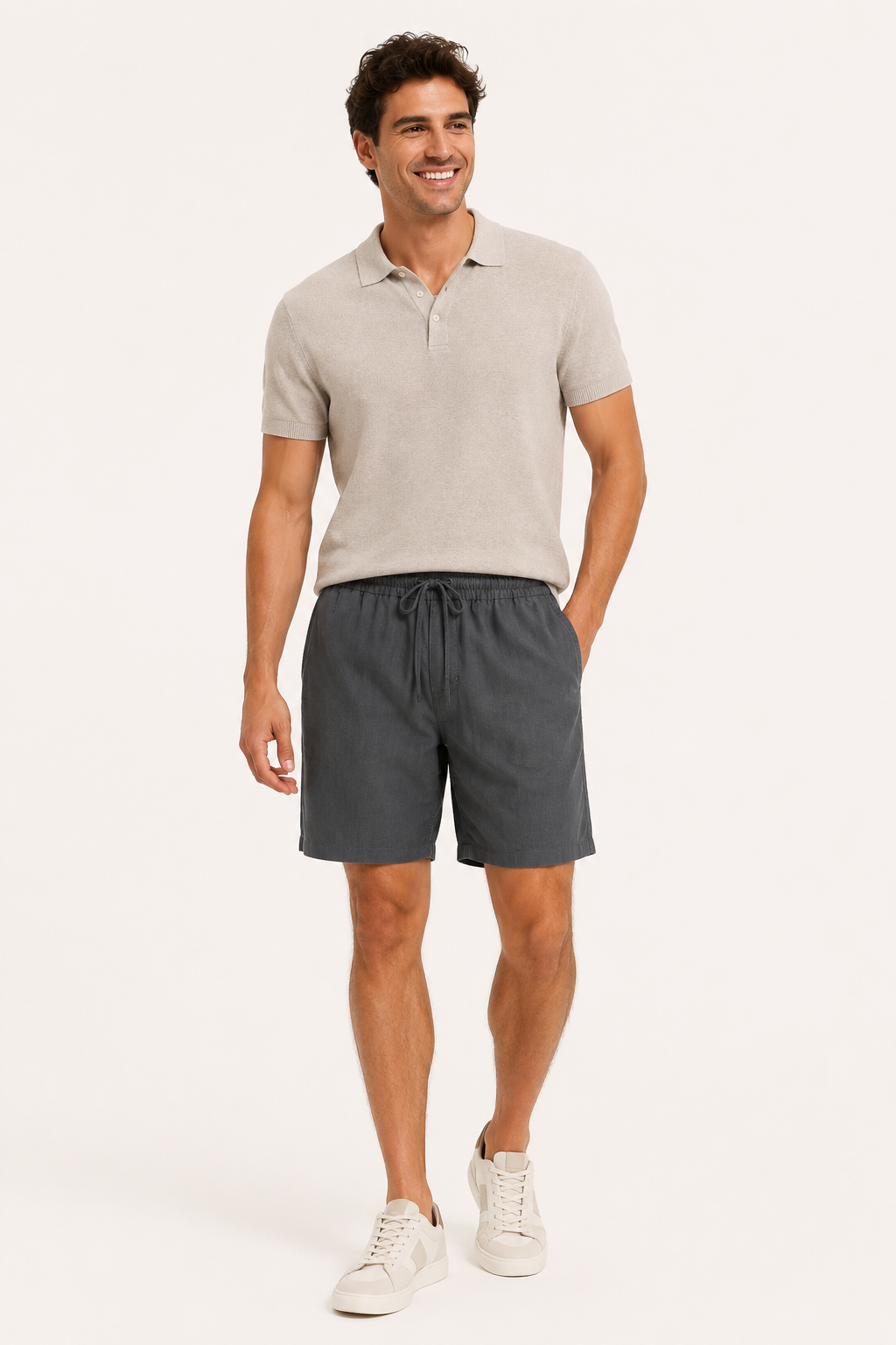 Bermuda lino hombre cintura elástica cordón bolsillos laterales casual - Levin