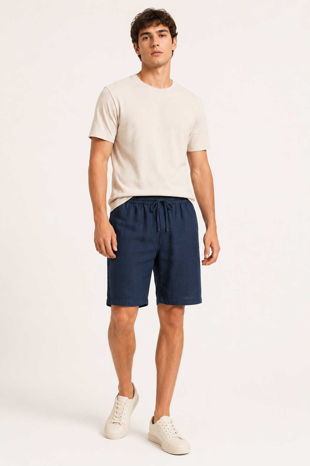 Bermuda lino hombre cintura elástica cordón bolsillos laterales casual - Levin