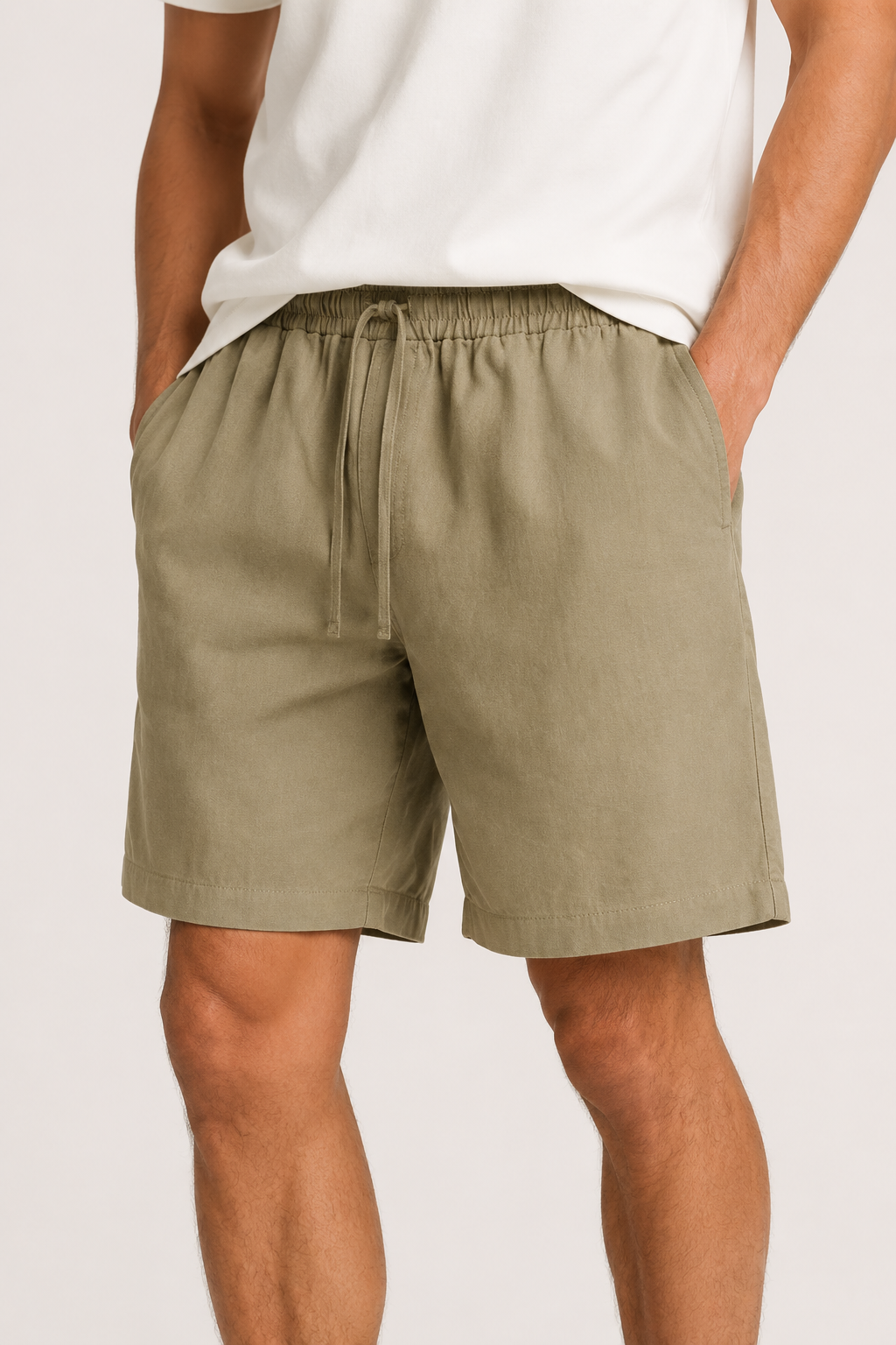 Bermuda lino hombre cintura elástica cordón bolsillos laterales casual - Levin