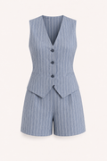 Conjunto mujer chaleco rayas sin mangas short tiro alto pinzas botones - Pinny