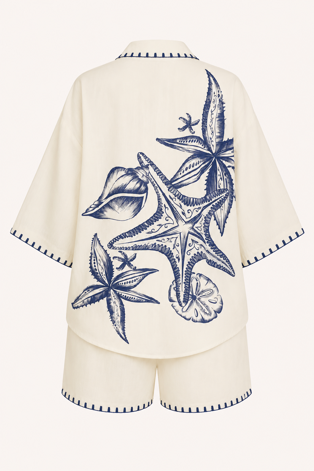 Conjunto mujer camisa oversize estampado marino short verano resort - Lidia