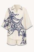 Conjunto mujer camisa oversize estampado marino short verano resort - Lidia