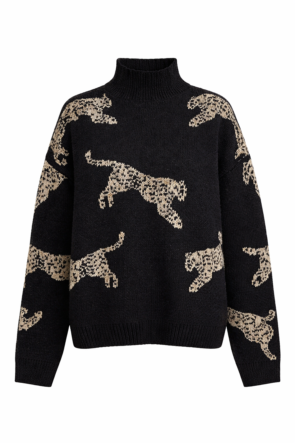 Suéter de punto para mujer con motivo gráfico recurrente manga larga cuello medio alto silueta relajada