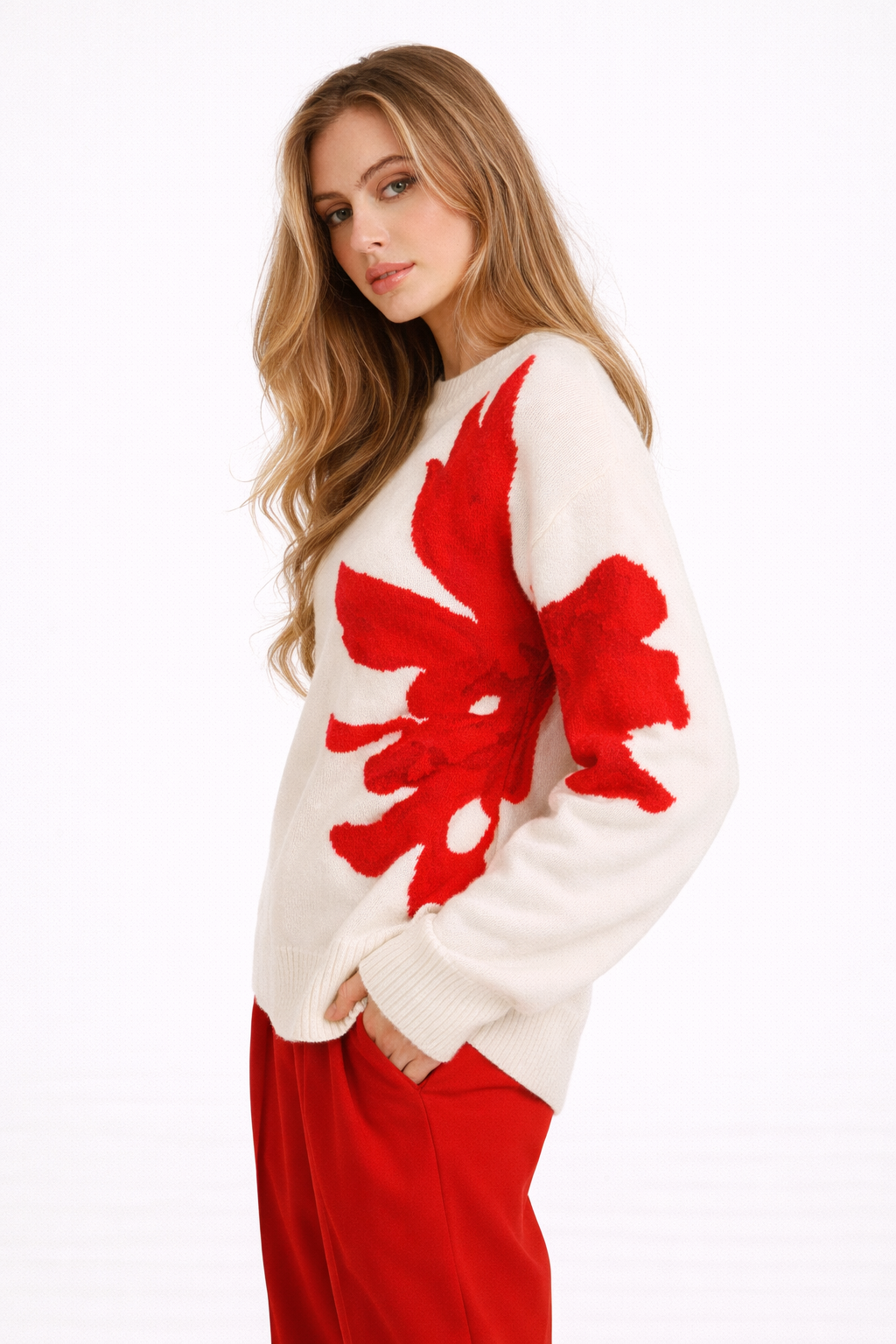 Suéter para mujer con detalle floral y cuello redondo - Elina