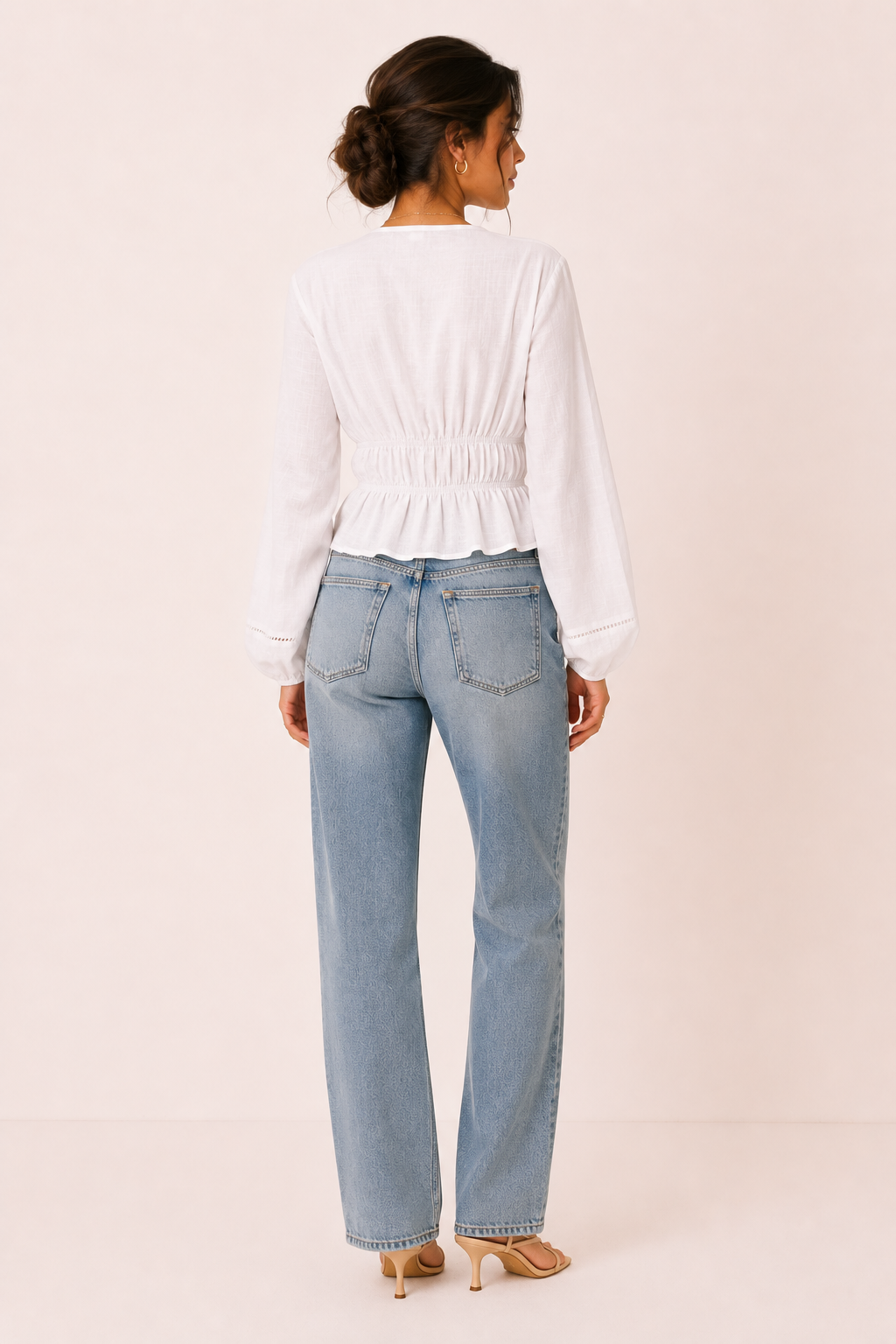 Blusa mujer escote V manga larga lazo frontal cintura marcada - Vera