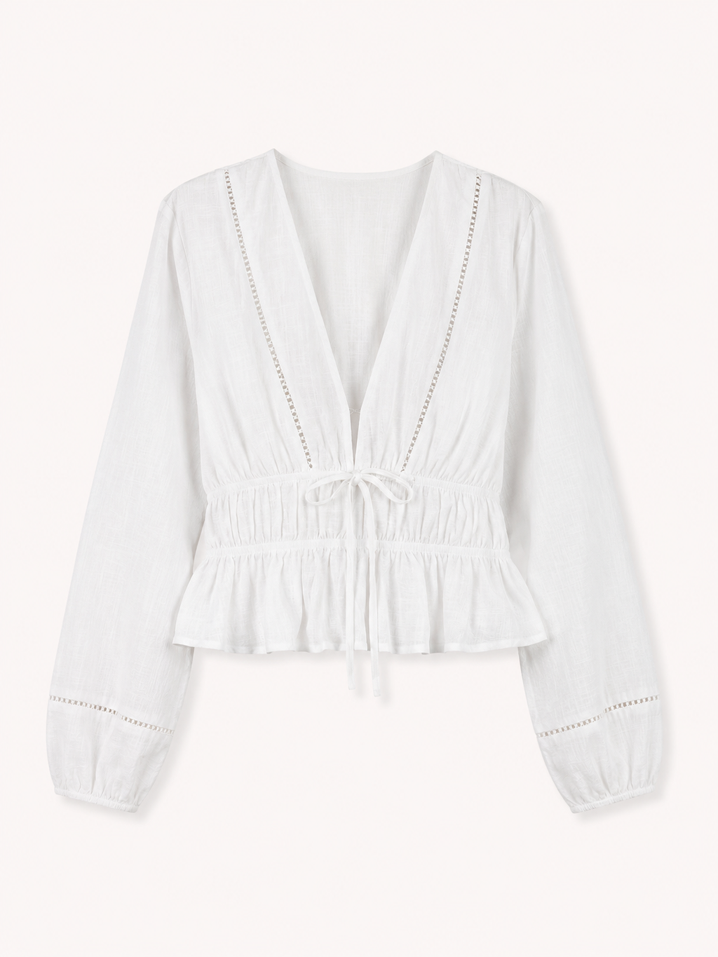 Blusa mujer escote V manga larga lazo frontal cintura marcada - Vera