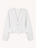 Blusa mujer escote V manga larga lazo frontal cintura marcada - Vera