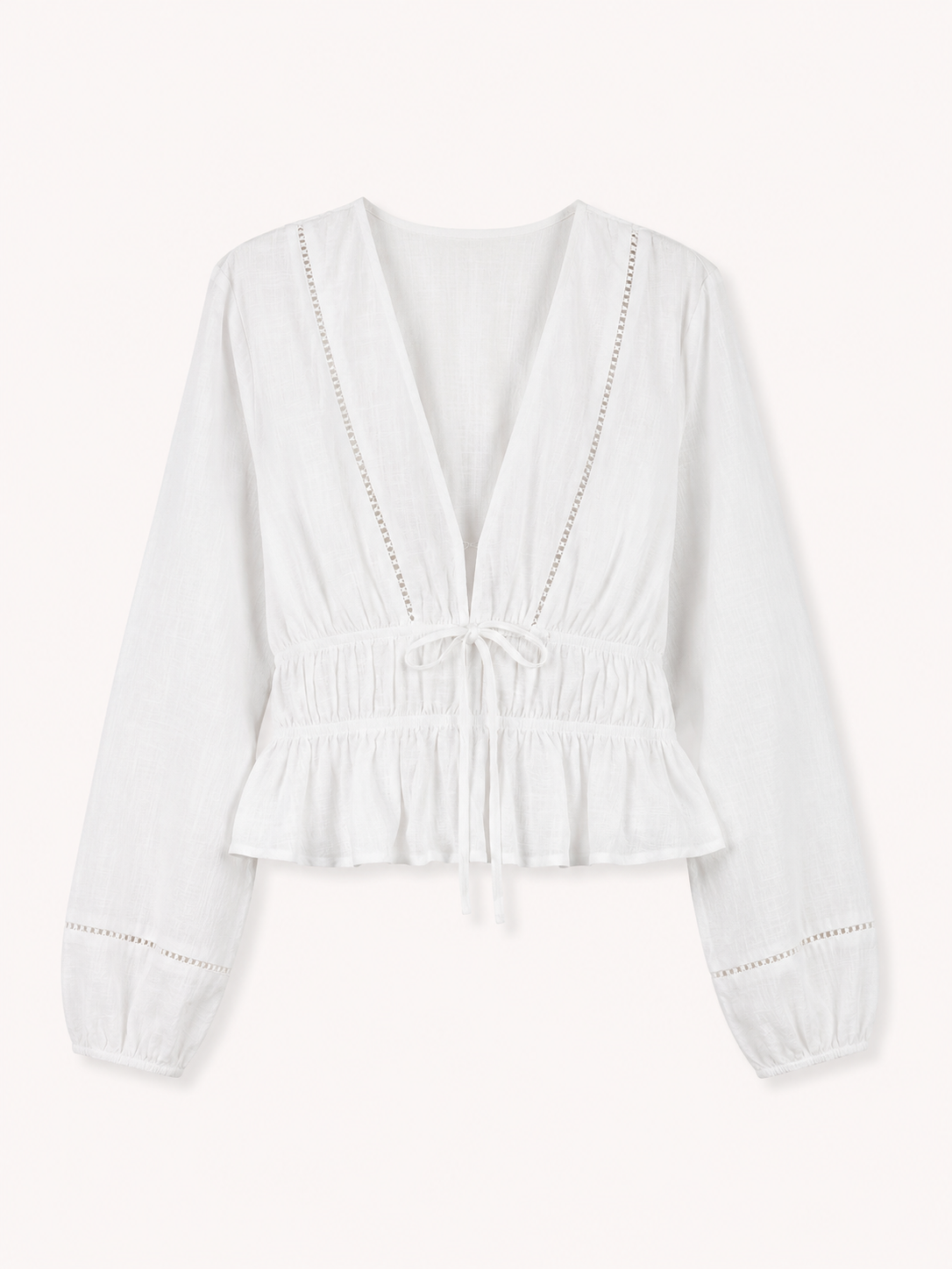 Blusa mujer escote V manga larga lazo frontal cintura marcada - Vera