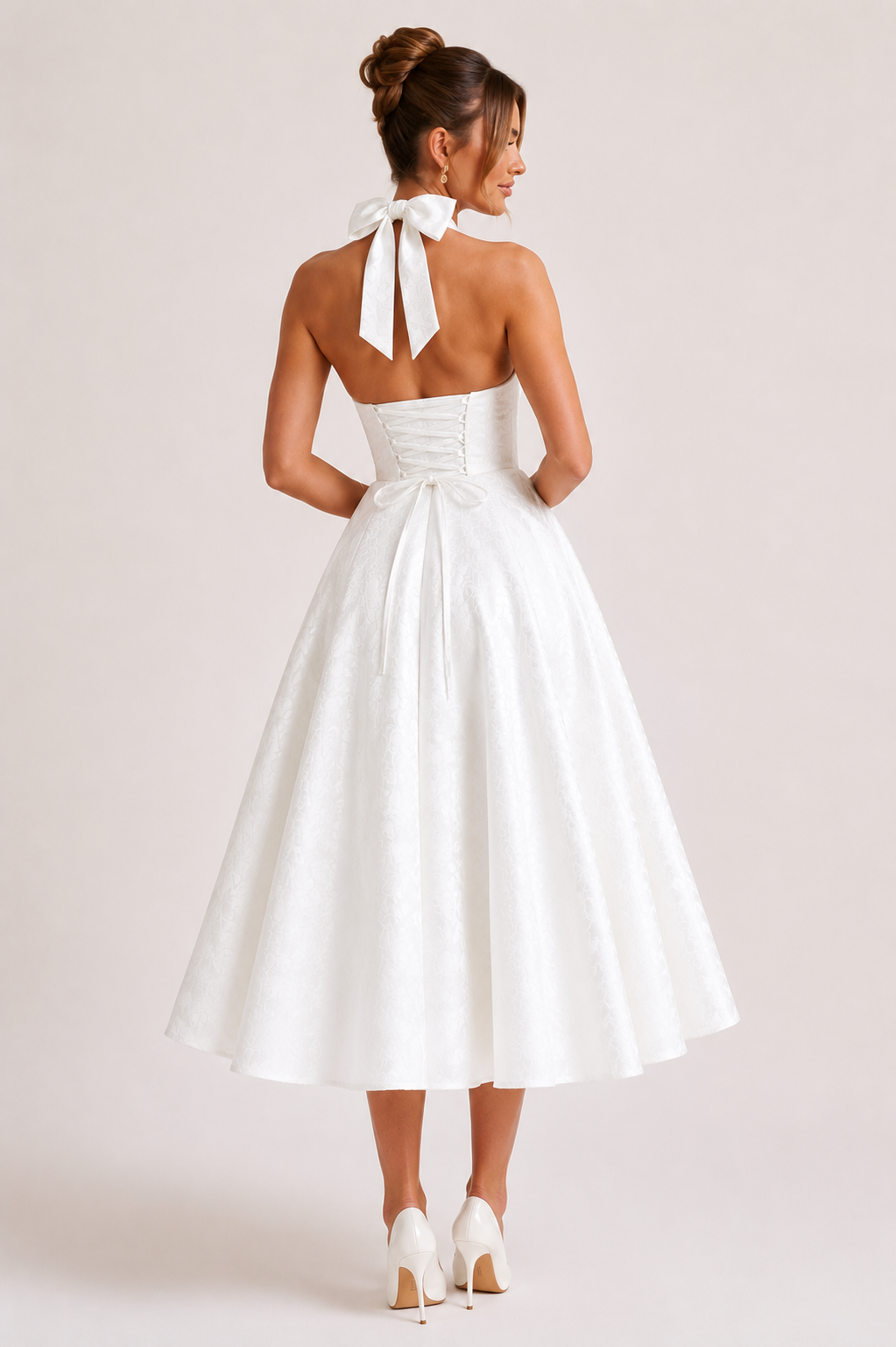 Vestido midi mujer halter falda amplia cintura marcada elegante - Elodie