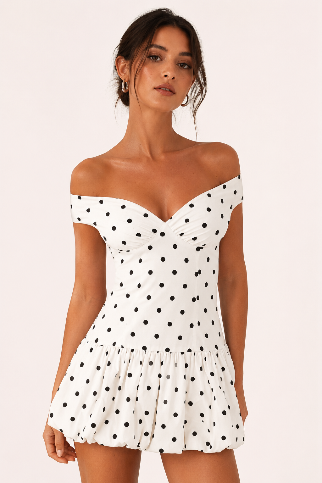 Vestido corto mujer lunares hombros descubiertos parte superior ajustada - Mila