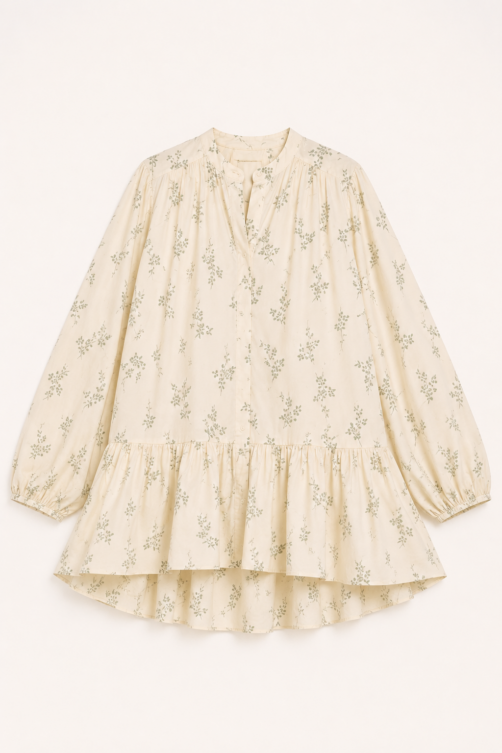Vestido corto mujer floral cuello alto mangas globo volante bajo - Amelie