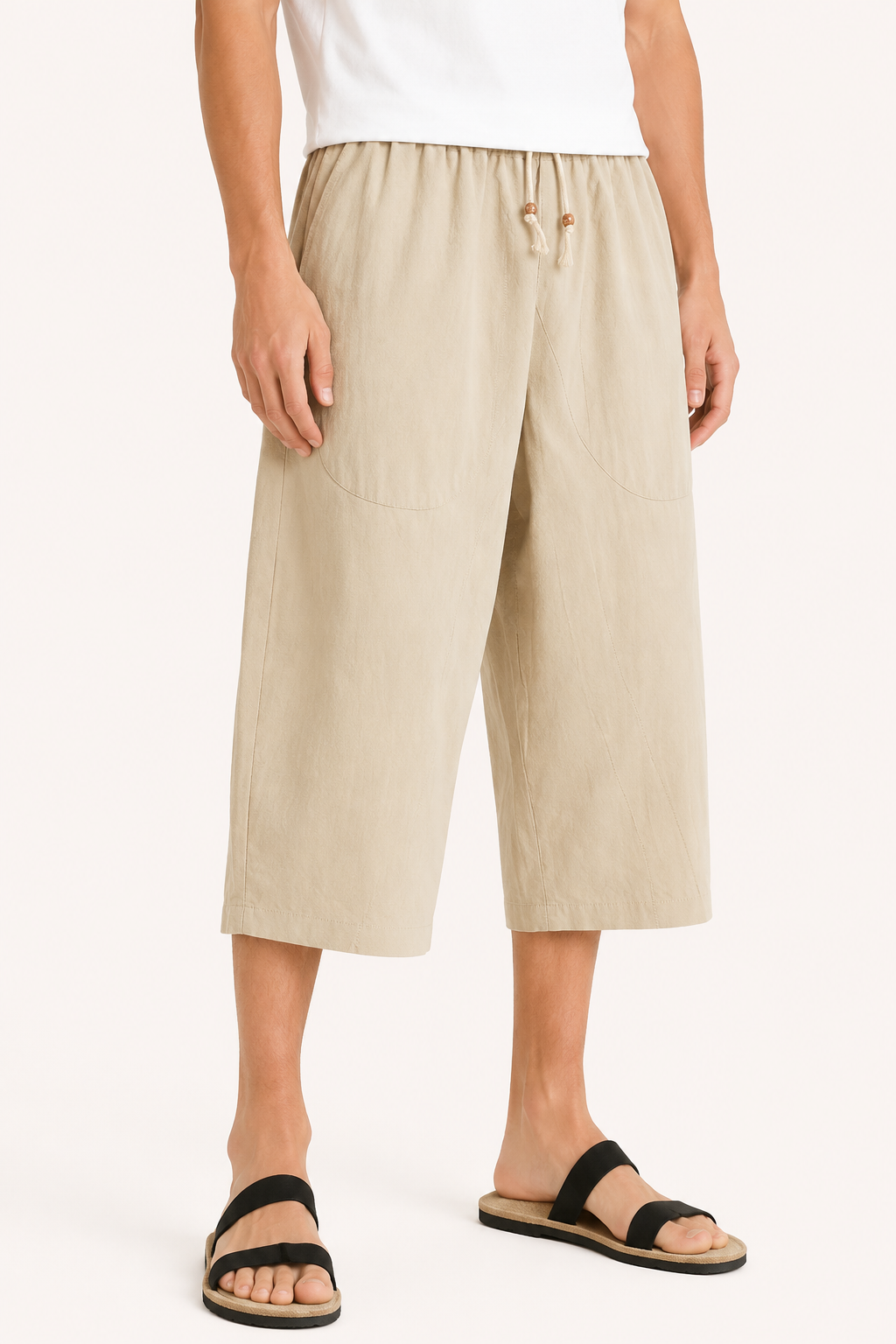 Pantalón cropped hombre cintura elástica cordón bolsillos amplios verano - Alfie