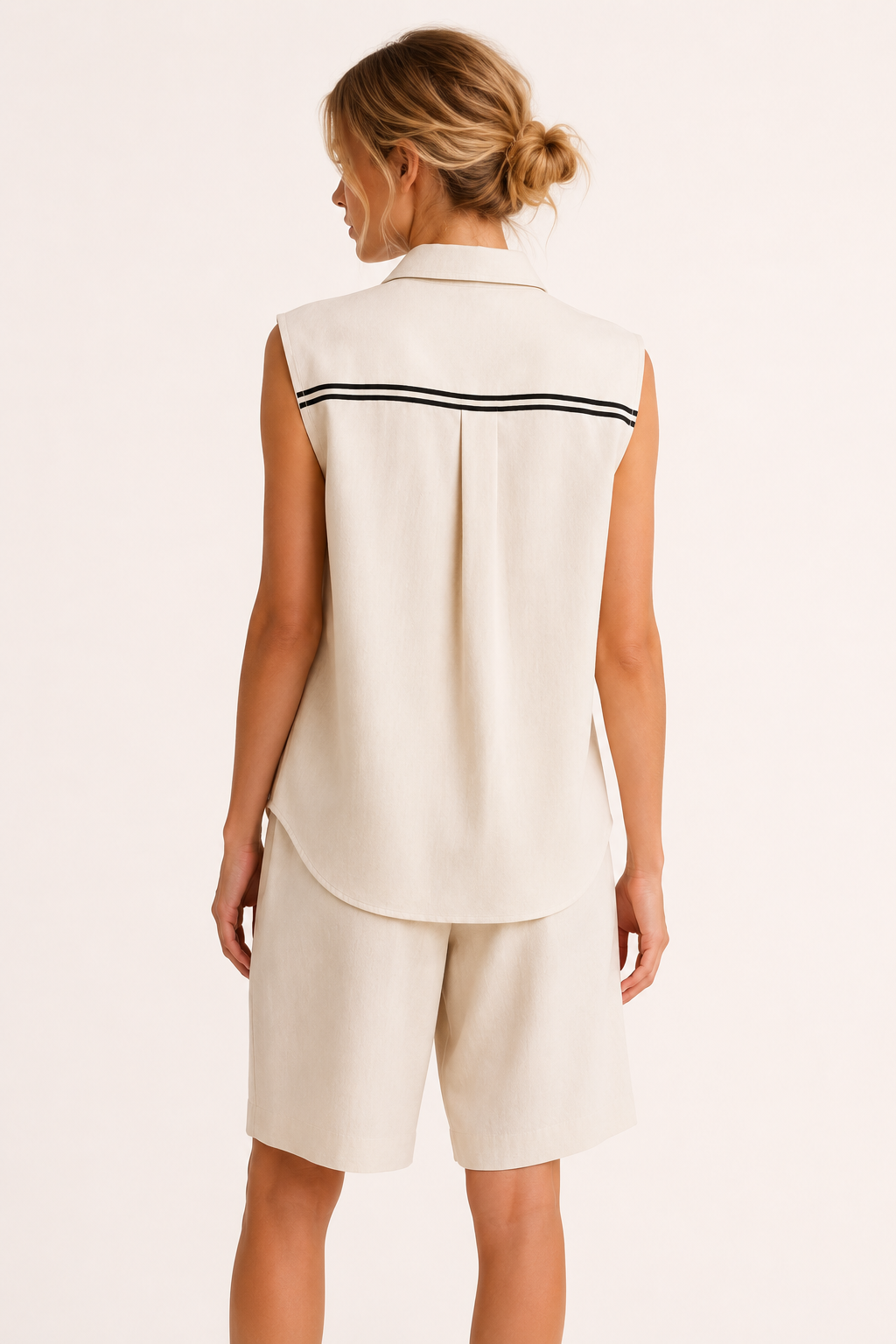Conjunto mujer dos piezas blusa cuello camisero short largo relajado verano - Serena