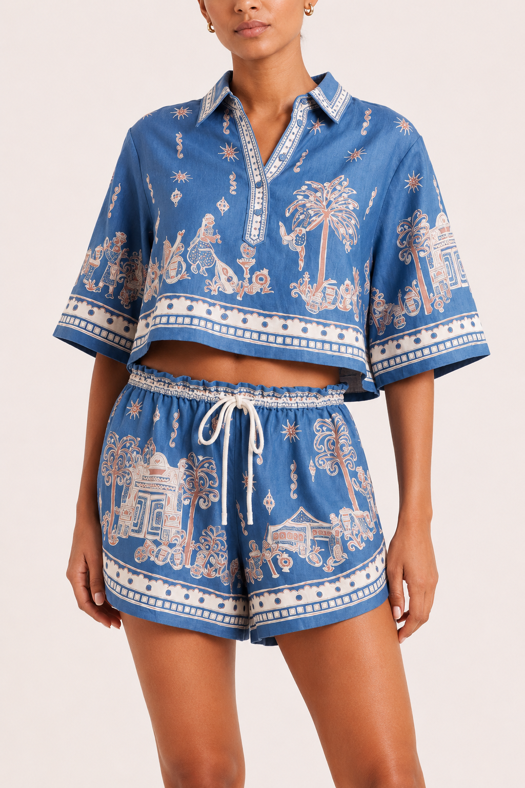 Conjunto mujer estampado boho blusa relajada short cintura elástica verano - Valeria