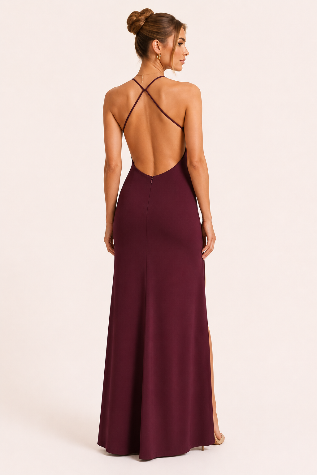 Vestido largo mujer tirantes finos abertura lateral espalda descubierta elegante - Kiara