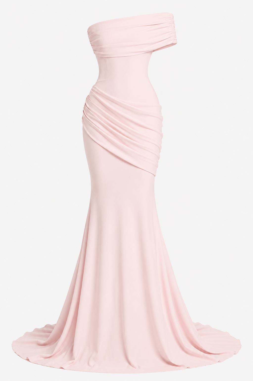 Vestido largo mujer sirena hombro descubierto escote asimétrico pliegues fiesta - Aurelia