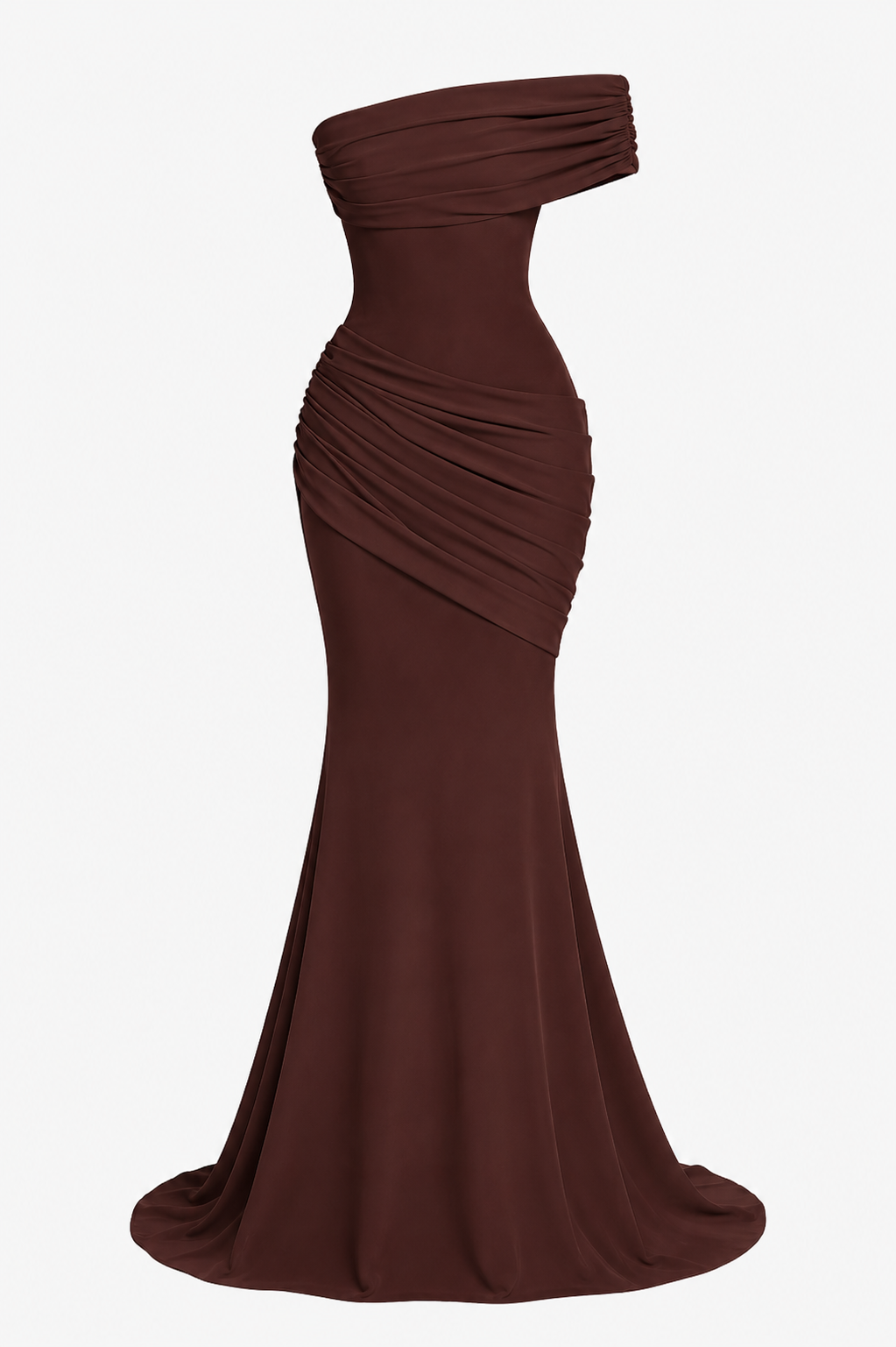 Vestido largo mujer sirena hombro descubierto escote asimétrico pliegues fiesta - Aurelia