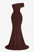 Vestido largo mujer sirena hombro descubierto escote asimétrico pliegues fiesta - Aurelia