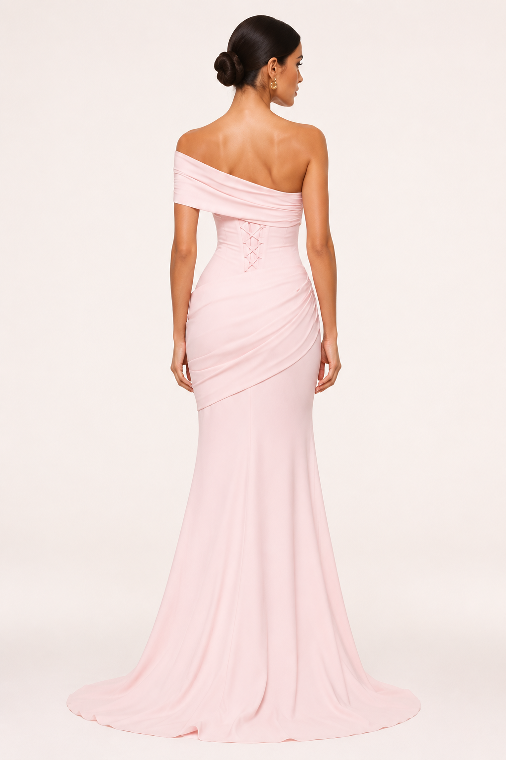 Vestido largo mujer sirena hombro descubierto escote asimétrico pliegues fiesta - Aurelia