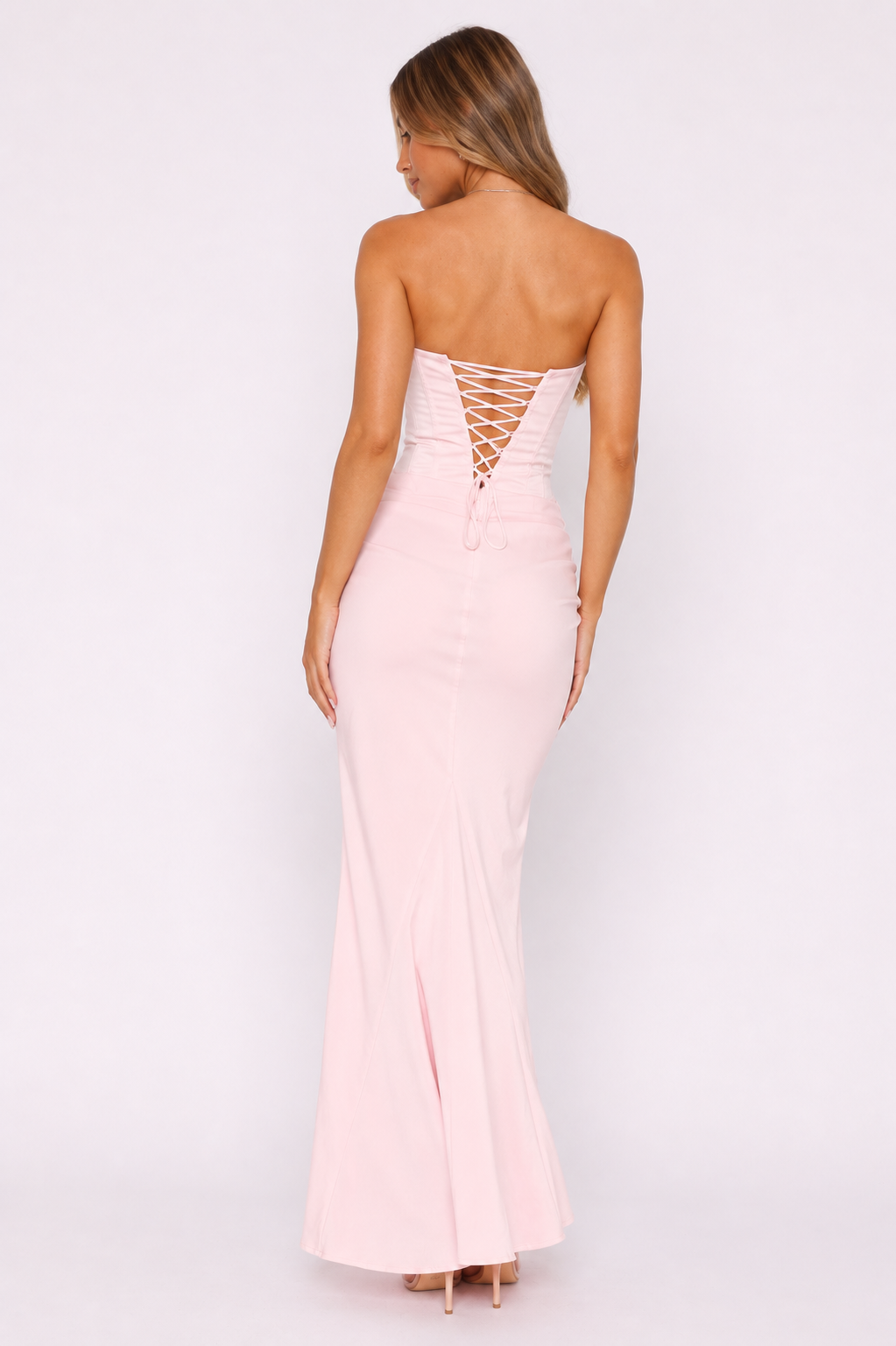 Vestido largo mujer strapless corset drapeado cadera efecto moldeador - Leni