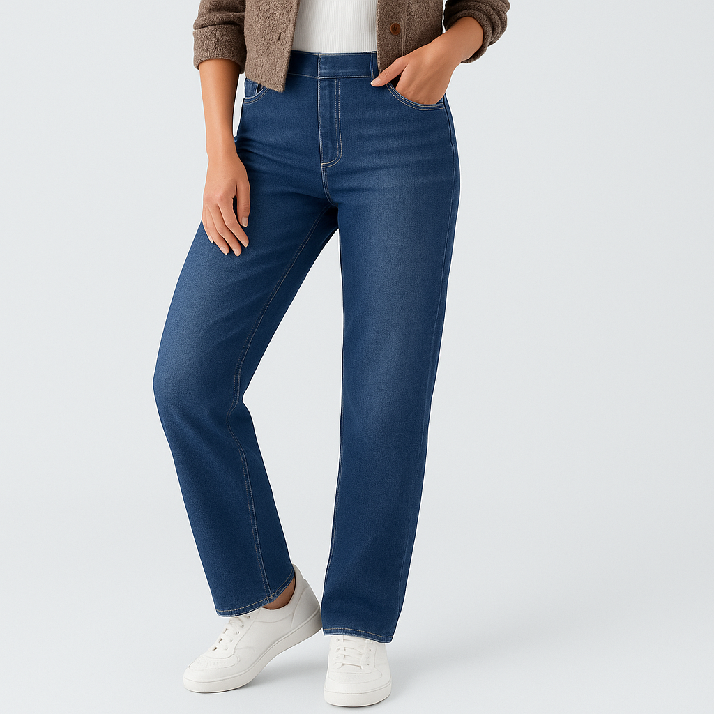 Pantalón mujer de tejido cintura alta recto con mayor comodidad y estructura para uso diario