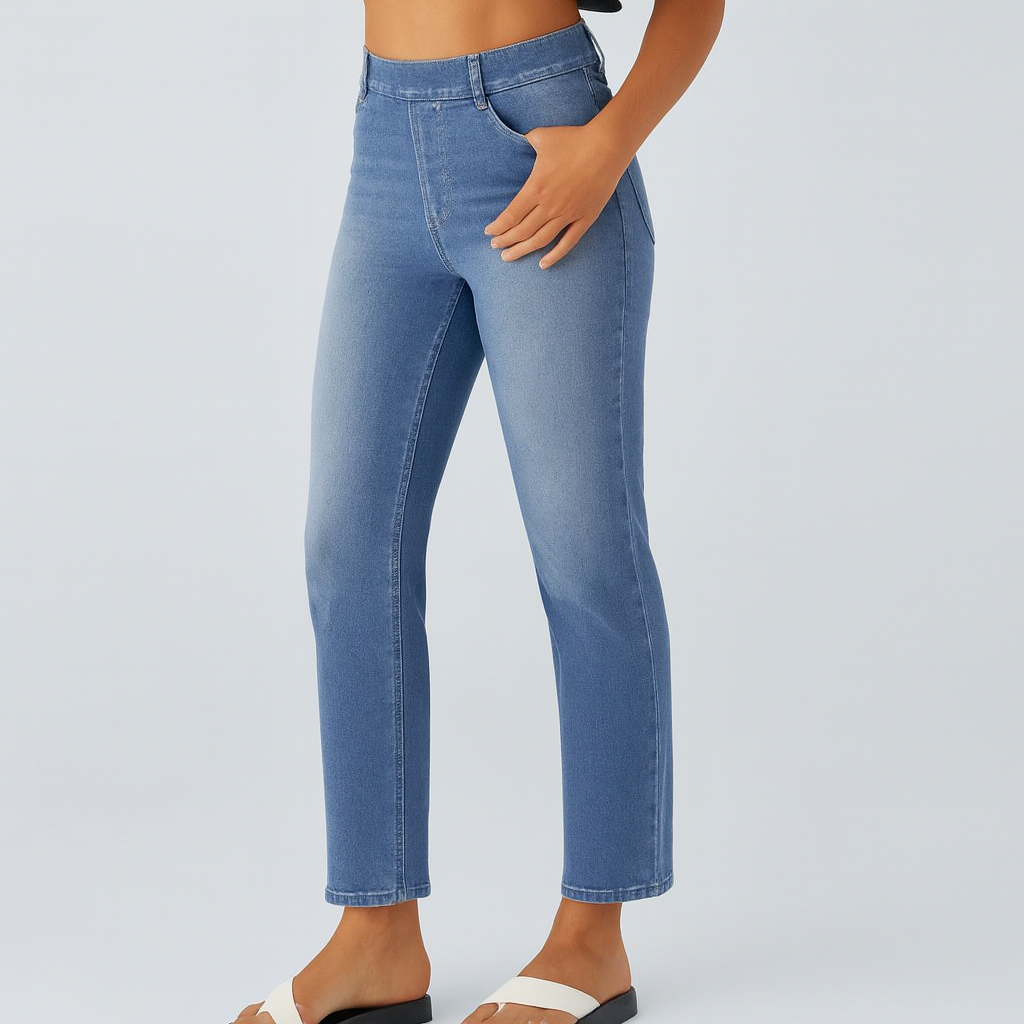 Pantalón mujer de tejido cintura alta recto con mayor comodidad y estructura para uso diario