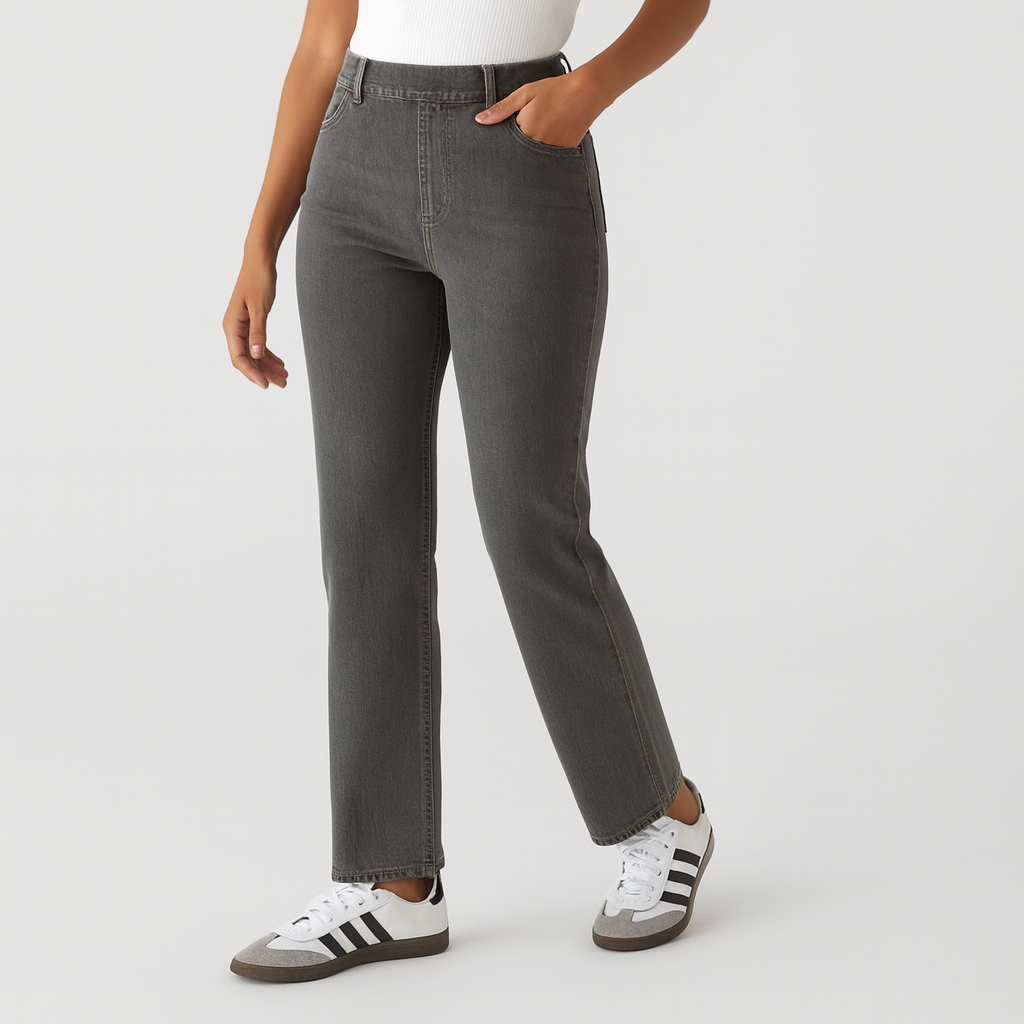 Pantalón mujer de tejido cintura alta recto con mayor comodidad y estructura para uso diario