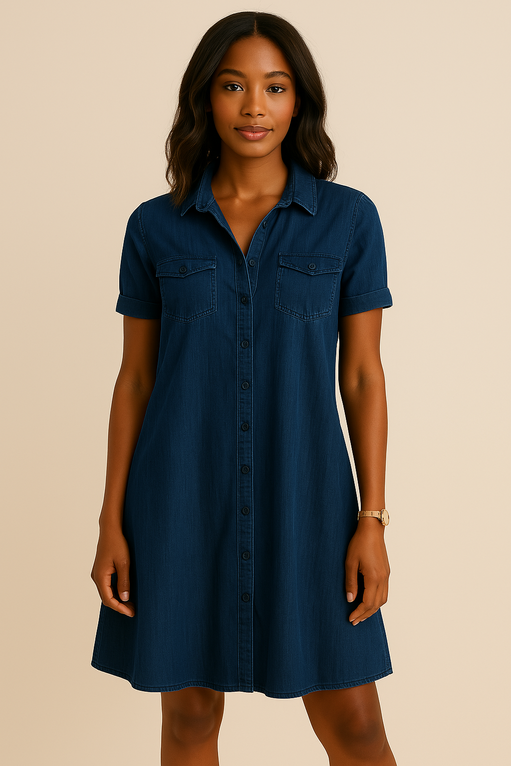 Vestido camisero denim de ajuste cómodo para mujer - Claire
