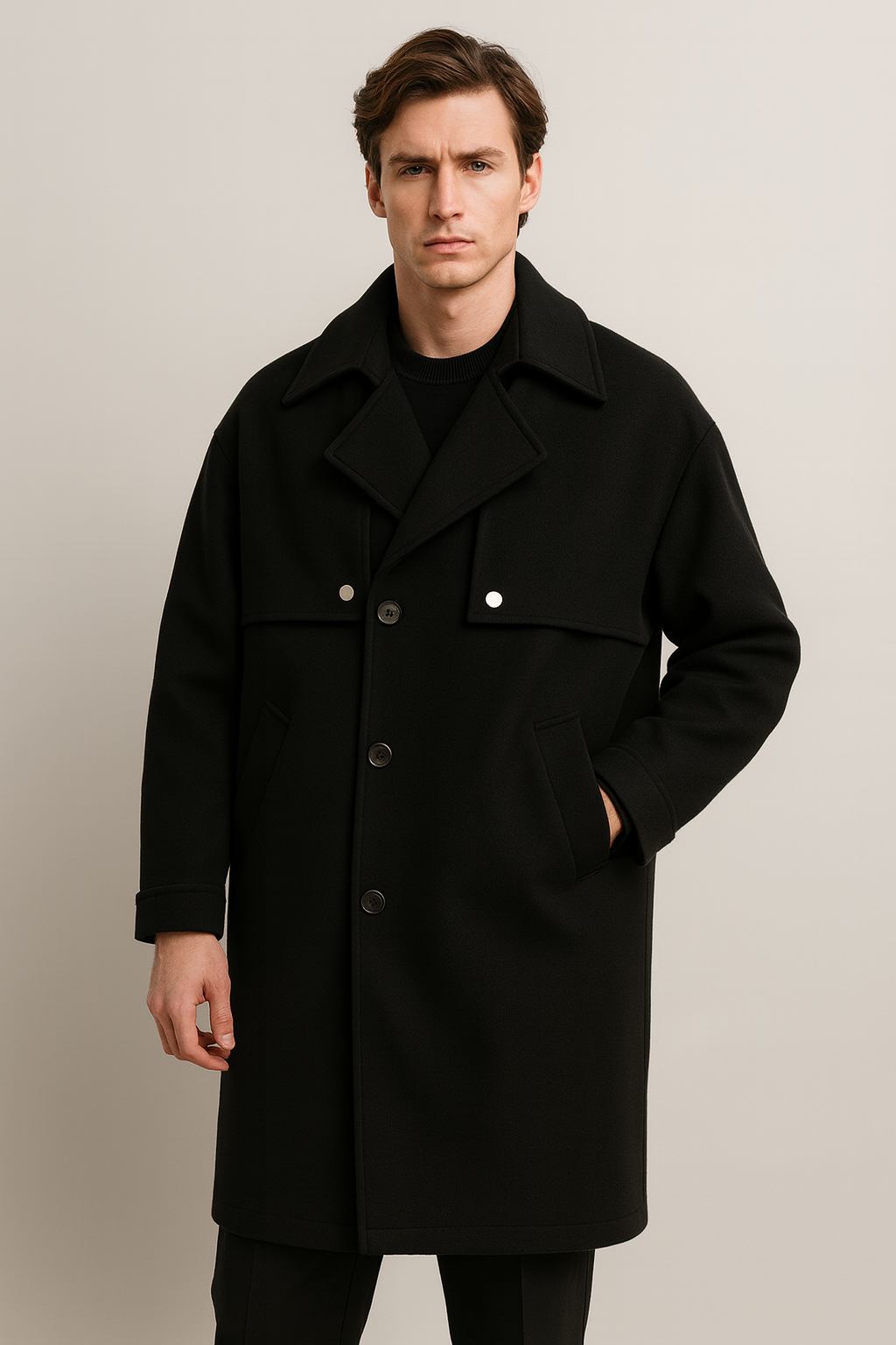 Abrigo de hombre efecto lana clásico largo con silueta recta y acabado uniforme