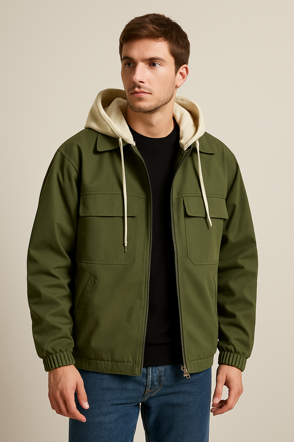 Chaqueta para hombre efecto algodón con capucha integrada y estilo urbano moderno