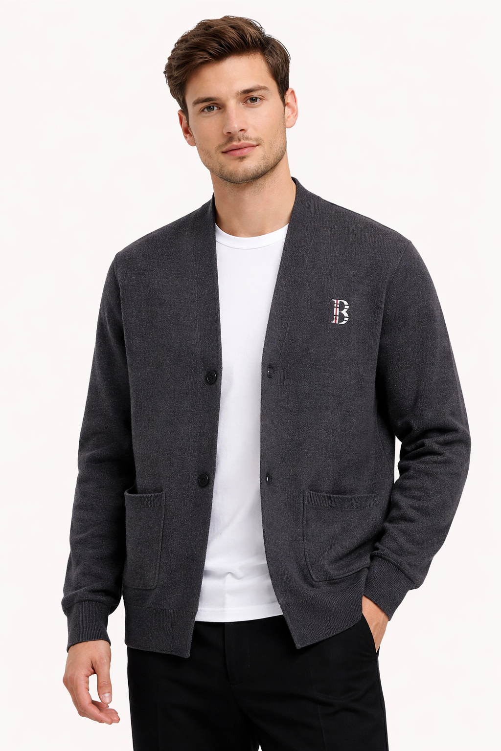 Cárdigan hombre recto cuello abierto con botones para uso diario y estilos casuales tejido suave y versátil