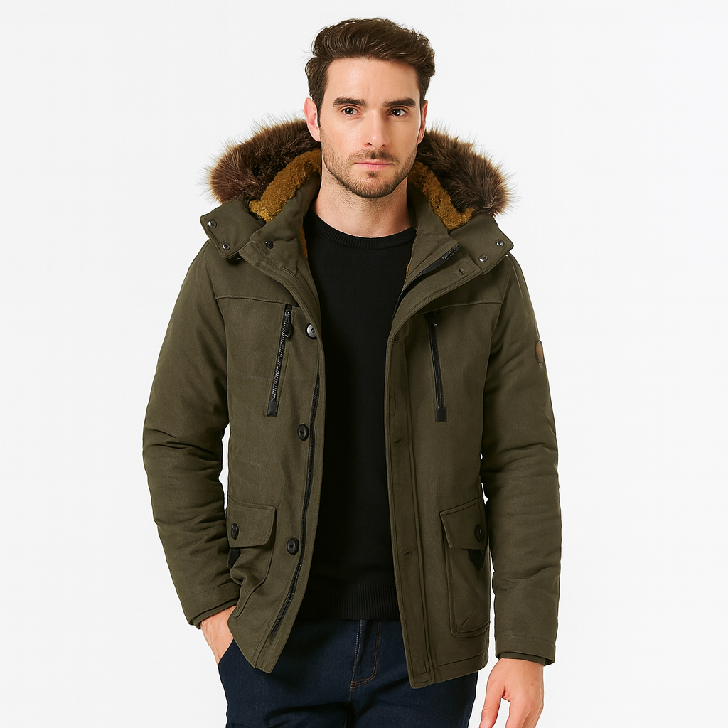 Abrigo acolchado para hombre con capucha efecto acolchado caliente y protección contra viento