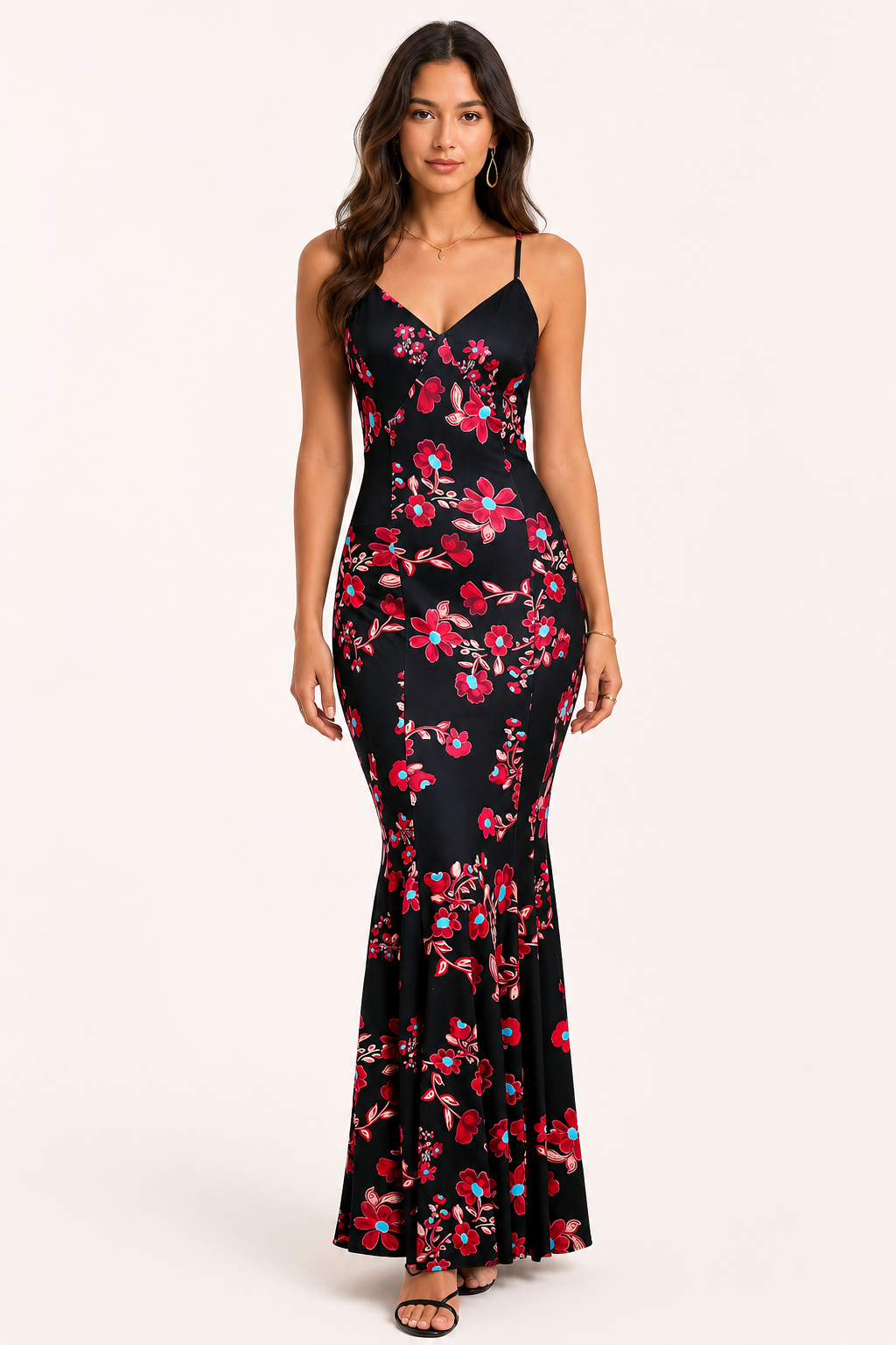 Vestido largo mujer corte sirena tirantes finos escote V liso - Elvie