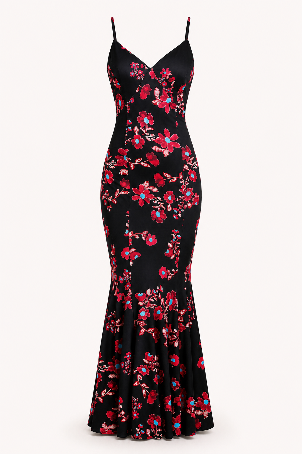 Vestido largo mujer corte sirena tirantes finos escote V liso - Elvie