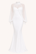 Vestido largo mujer dos piezas corte sirena sobrecapa tul transparente - Celeste
