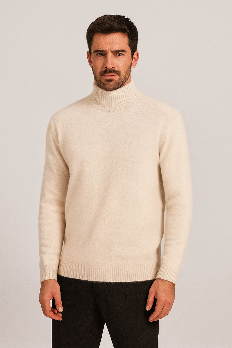 Suéter de punto grueso para hombre con cuello alto textura suave y calidez ligera